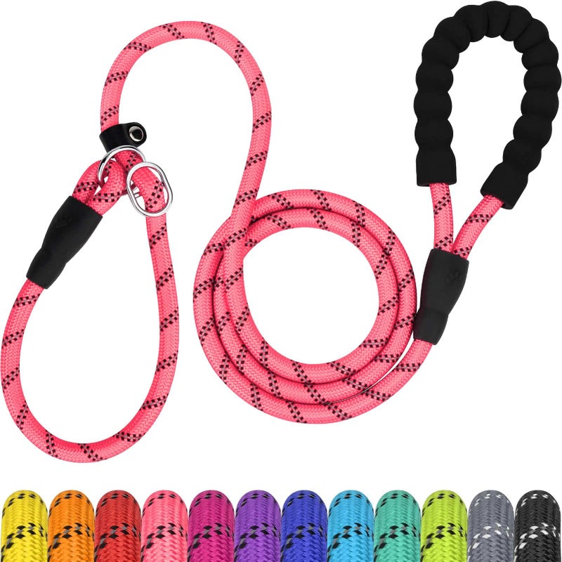 TagME Slip Leads for Dogs, 6 FT Heavy Duty Slip Leash with Padded Handle, Strong Rope No Pull Pet Training Leash for Medium Dogs,Pink - Image 1
